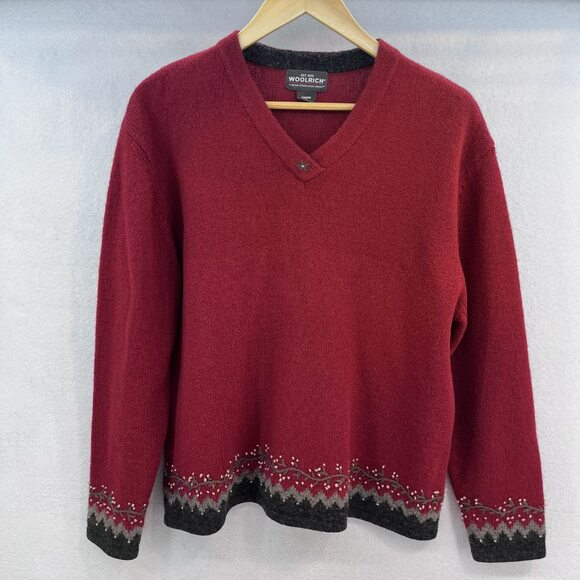 Woolrich V neck pullover sweater wool red womens XL - Picture 11 of 12